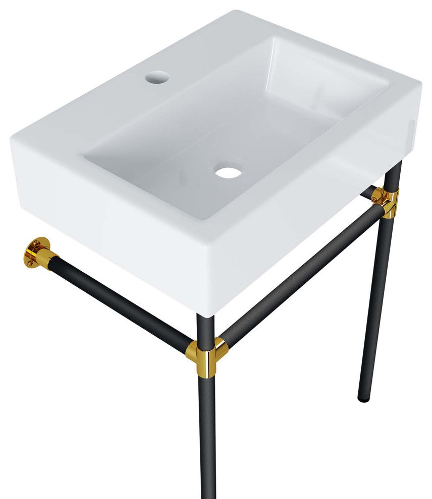 Redeem 24" Wall-Mount Black Stainless Steel Bathroom Vanity, Black White