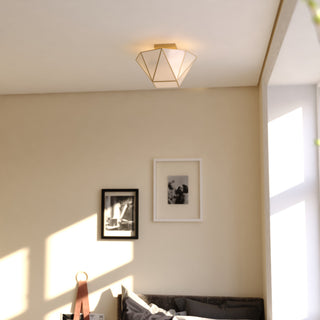 Burnett 2-Light Matte Black Mid-Century Modern Semi Flush Mount Ceiling Fixture, Muted Brass