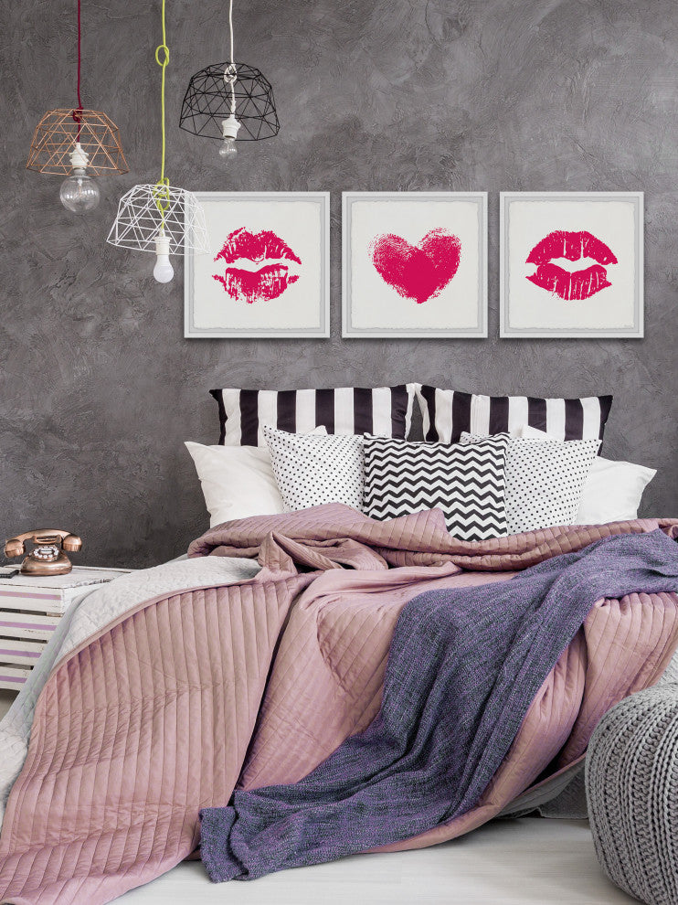 Lips and Hearts Triptych, 3-Piece Set, 12x12 Panels