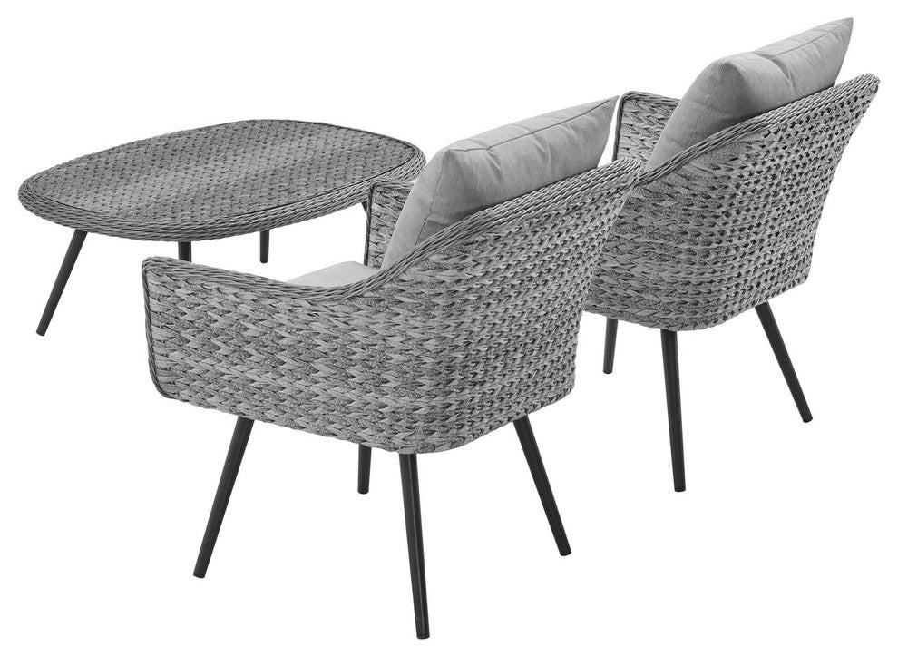 Endeavor 3 Piece Outdoor Patio Wicker Rattan Sectional Sofa Set Gray Gray