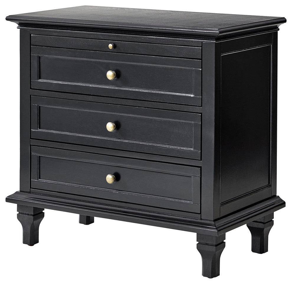 3-Drawer Nightstand With  Built-In Outlets, Black