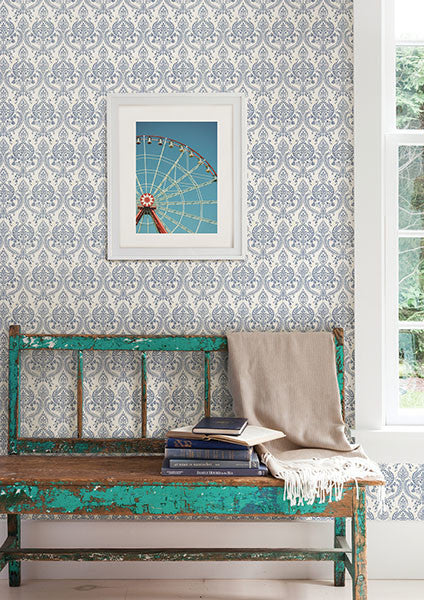 Bohemian Damask Wallpaper, Blue, Bolt