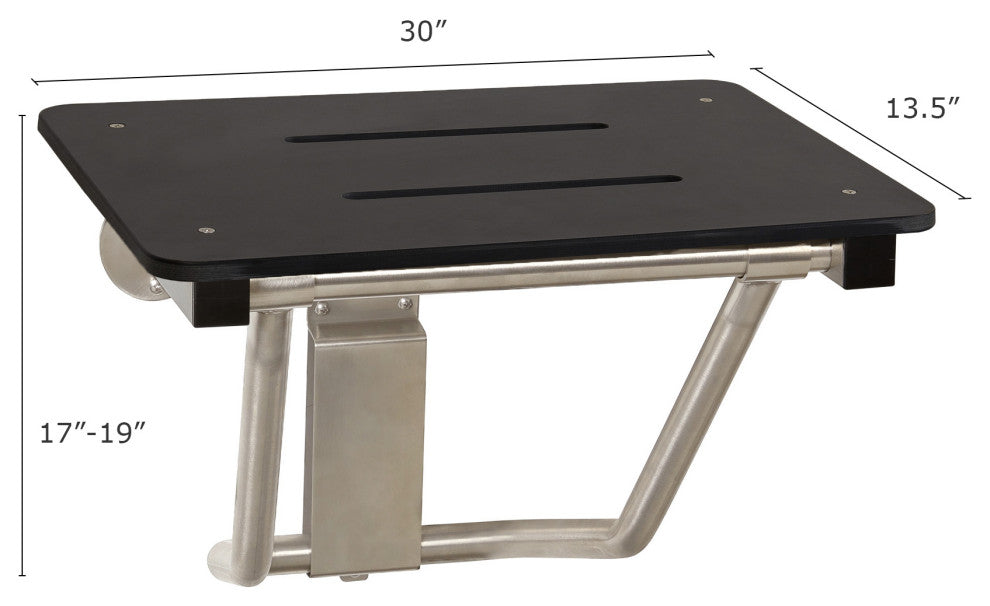 Folding Wall Mount Shower Seat Bench, ADA Compliant, Matte Black, 30"