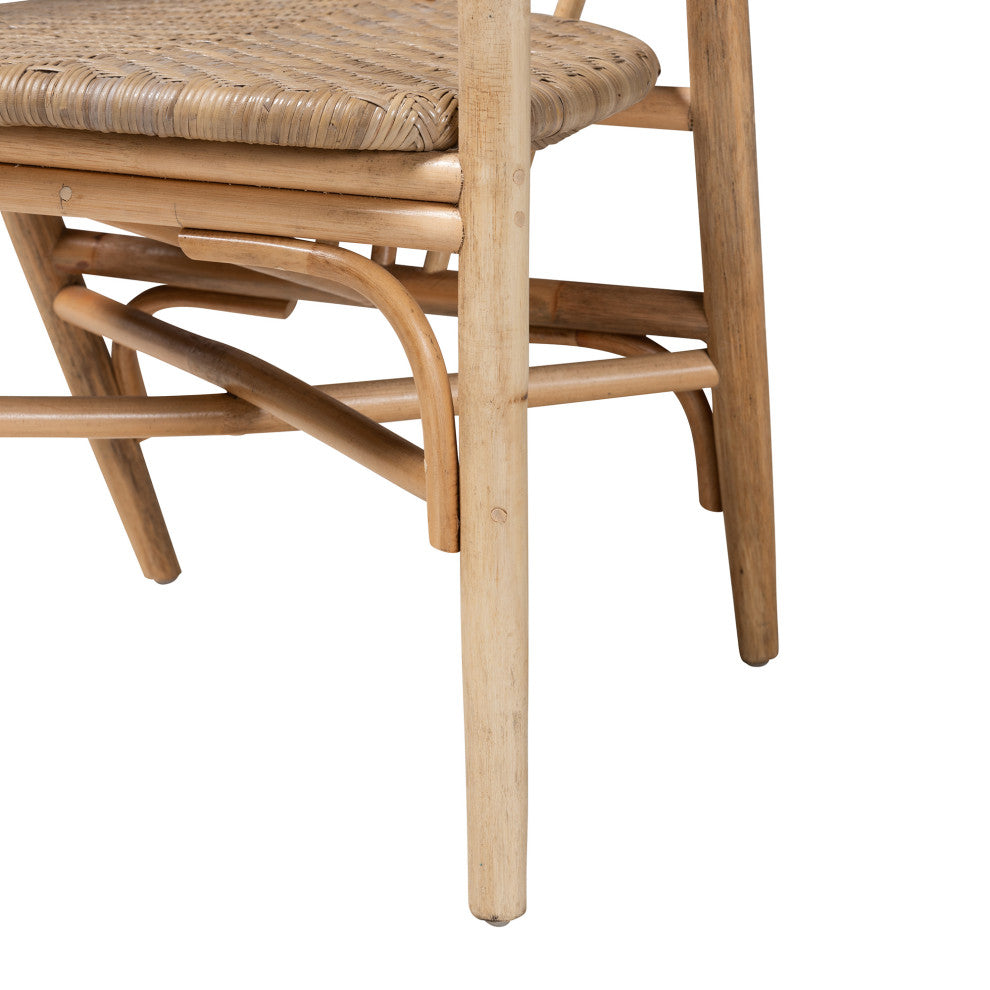 Kyoto Modern Bohemian Natural Brown Rattan 2-Piece Dining Chair Set