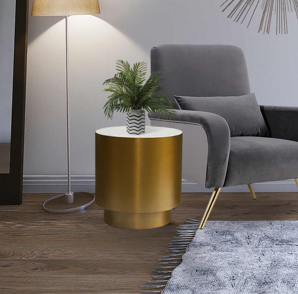 Presley End Table, Marble Top, Brushed Gold Metal Base