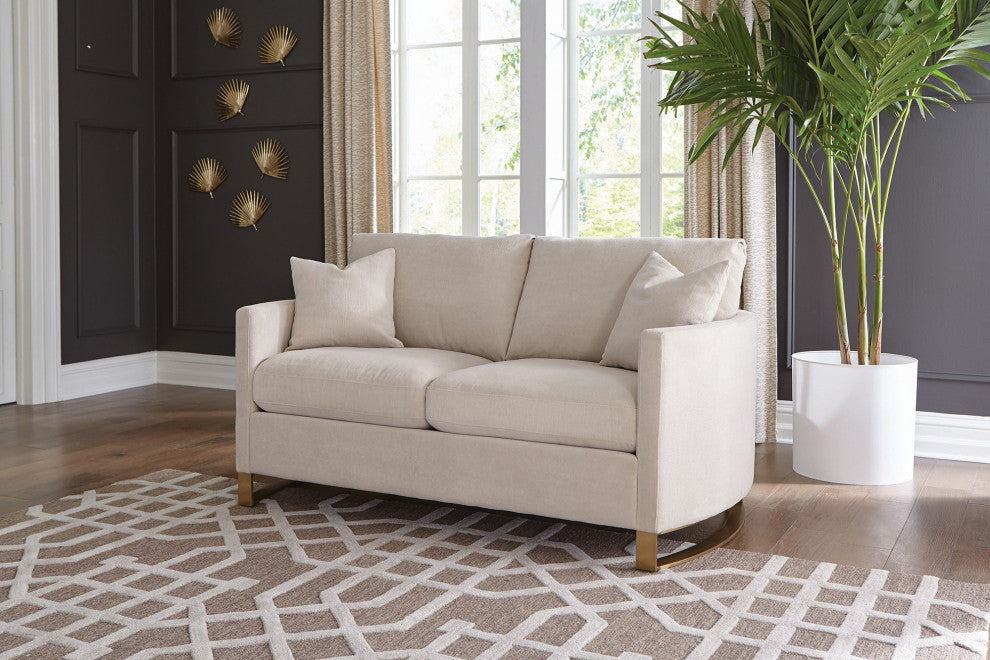 Upholstered Arched Arms Loveseat, Beige