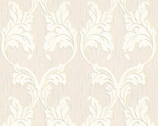 Tessuto, Baroque Fabric Cream Wallpaper Roll, Wall Decor Accent