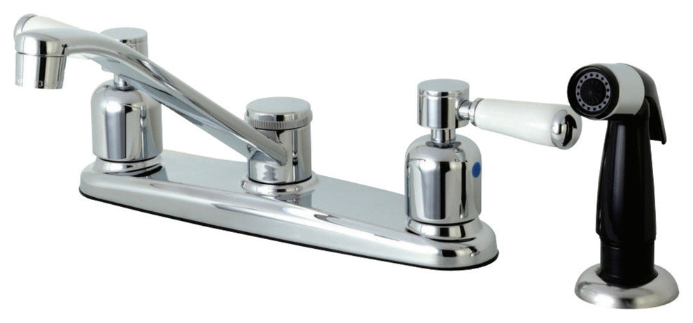 Kingston Brass 8" Centerset Kitchen Faucet With Sprayer, Polished Chrome