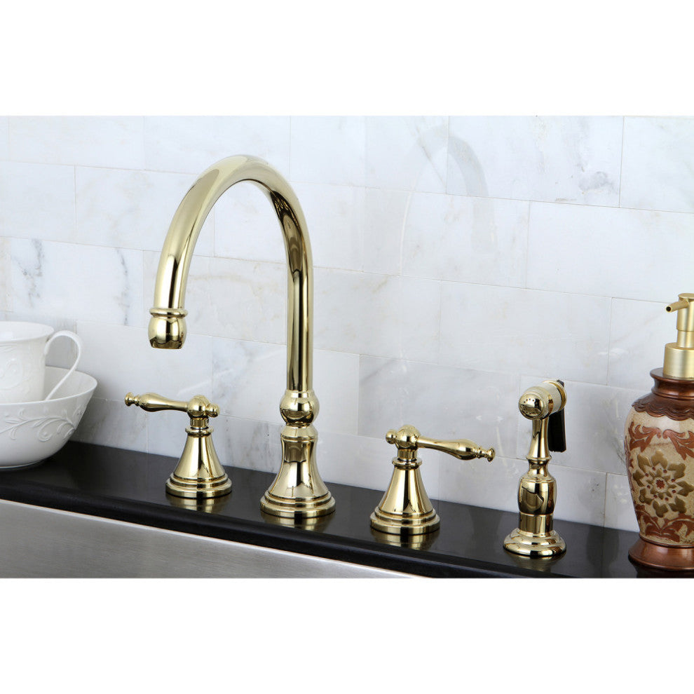 Kingston Brass Widespread Kitchen Faucet With Brass Sprayer, Polished Brass