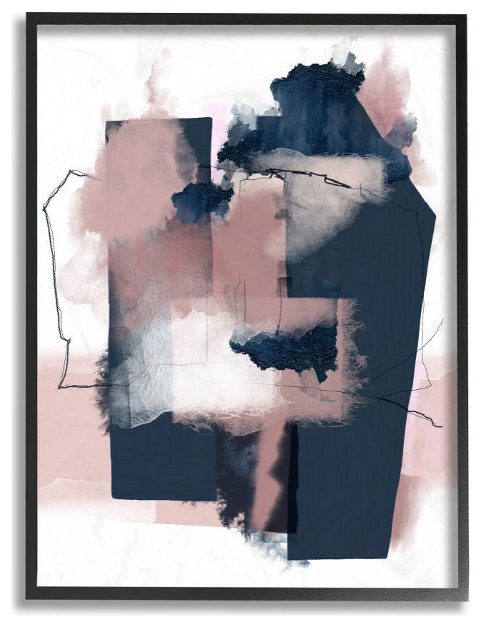 Beautiful Abstract Geometry Pink and Blue Painting, 11"x14"