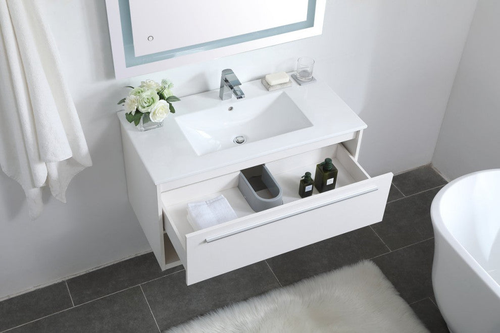 36" Single Bathroom Floating Vanity, White