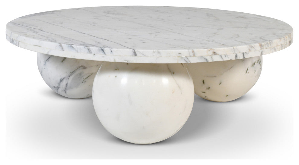 Spherical Coffee Table, White, Genuine Marble