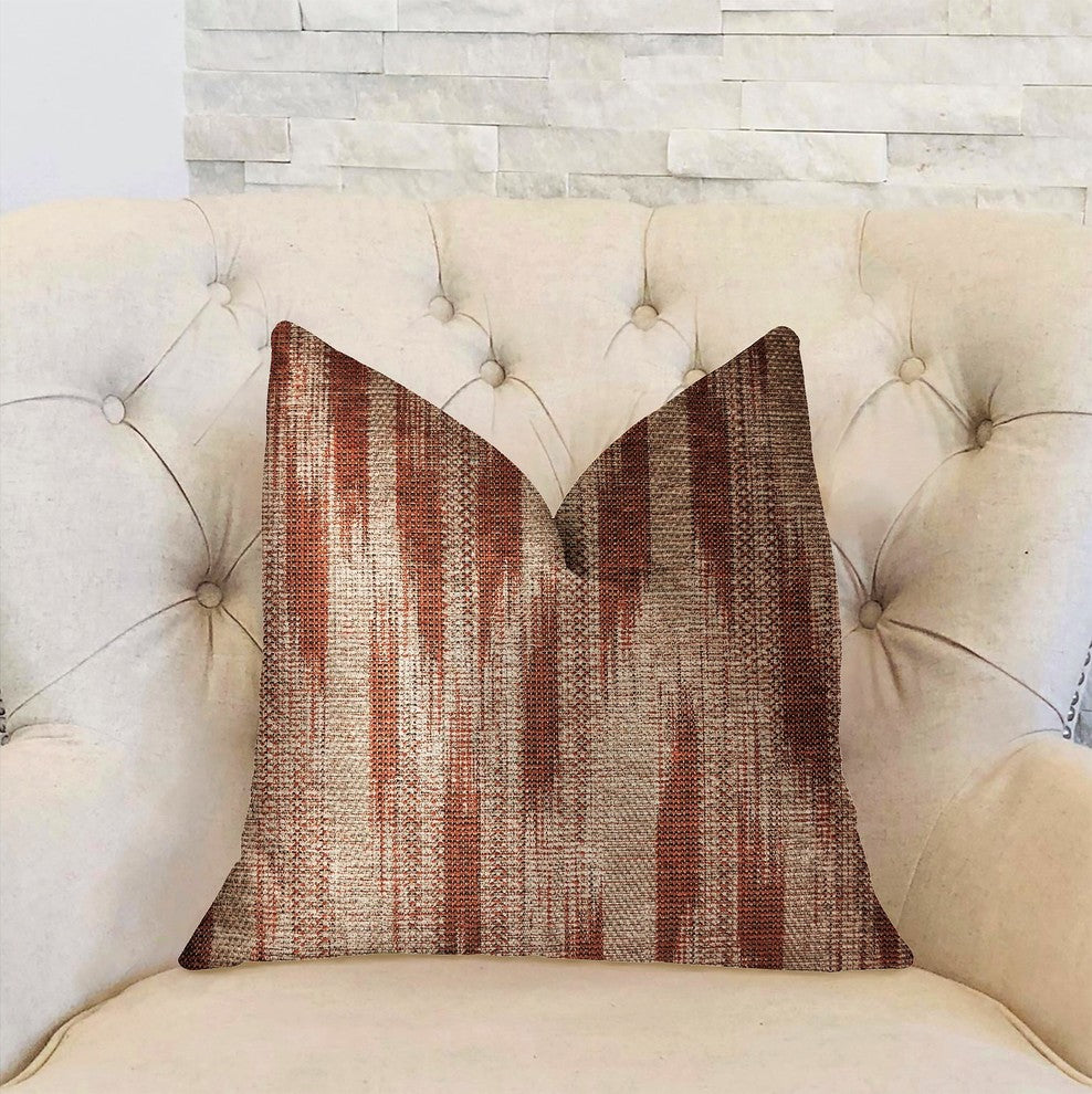 Stormy Pine Orange and Beige Luxury Throw Pillow, 16"x16"
