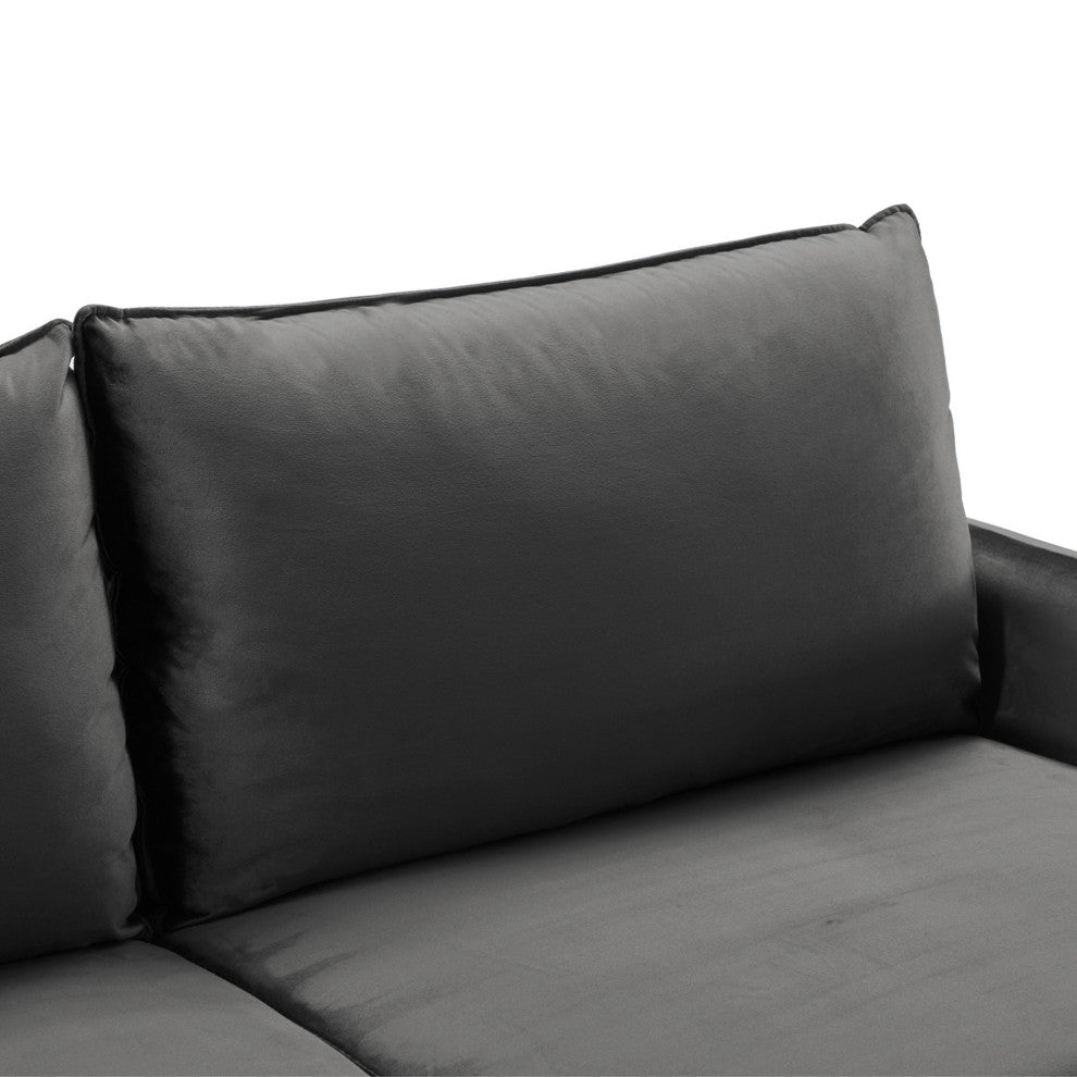 Trout Gray Velvet Modern Loveseat With Side Pockets