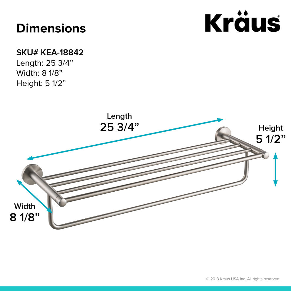 Elie Bathroom Shelf with Towel Bar, Brushed Nickel