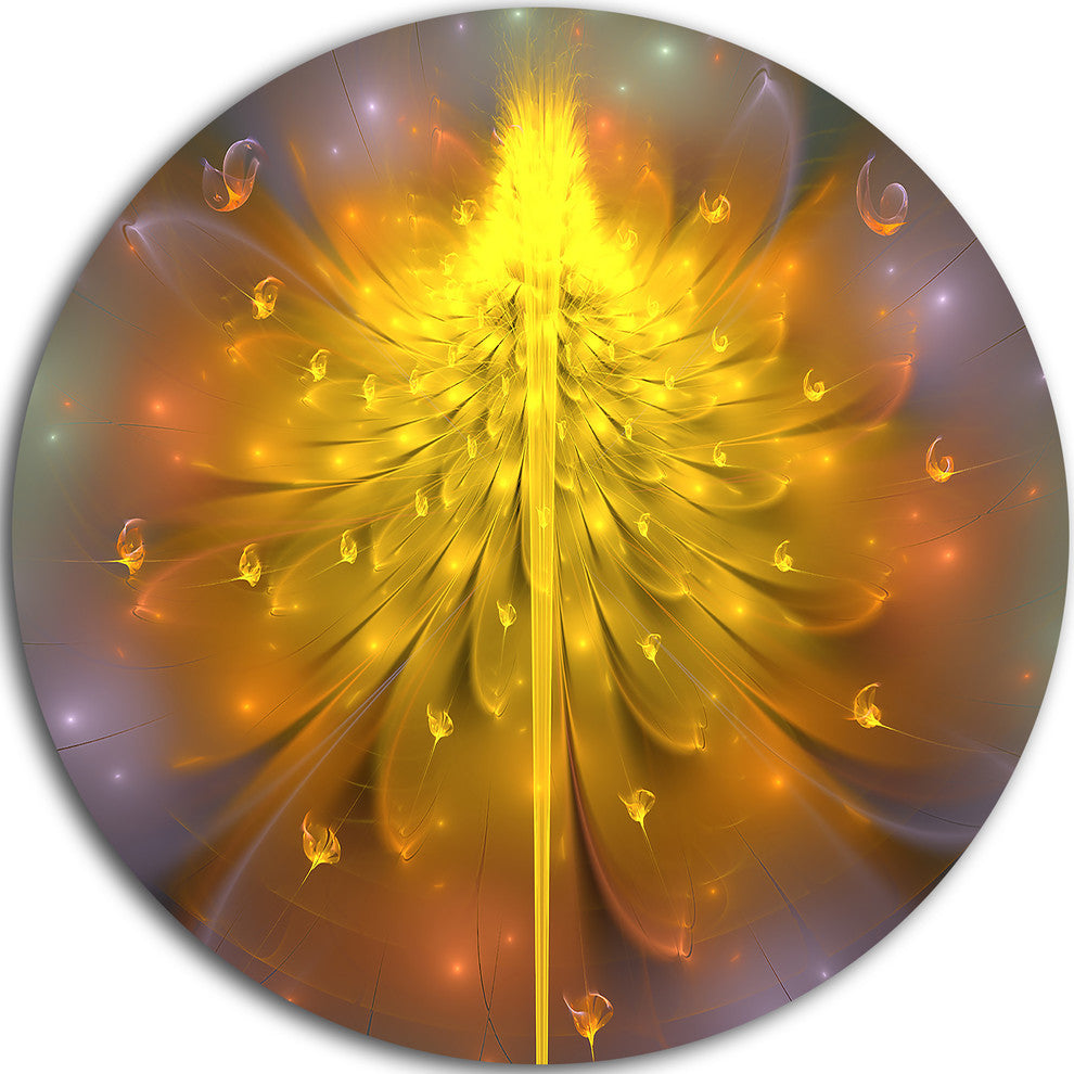 Yellow Fractal Flower With Pink, Floral Disc Metal Wall Art, 36"