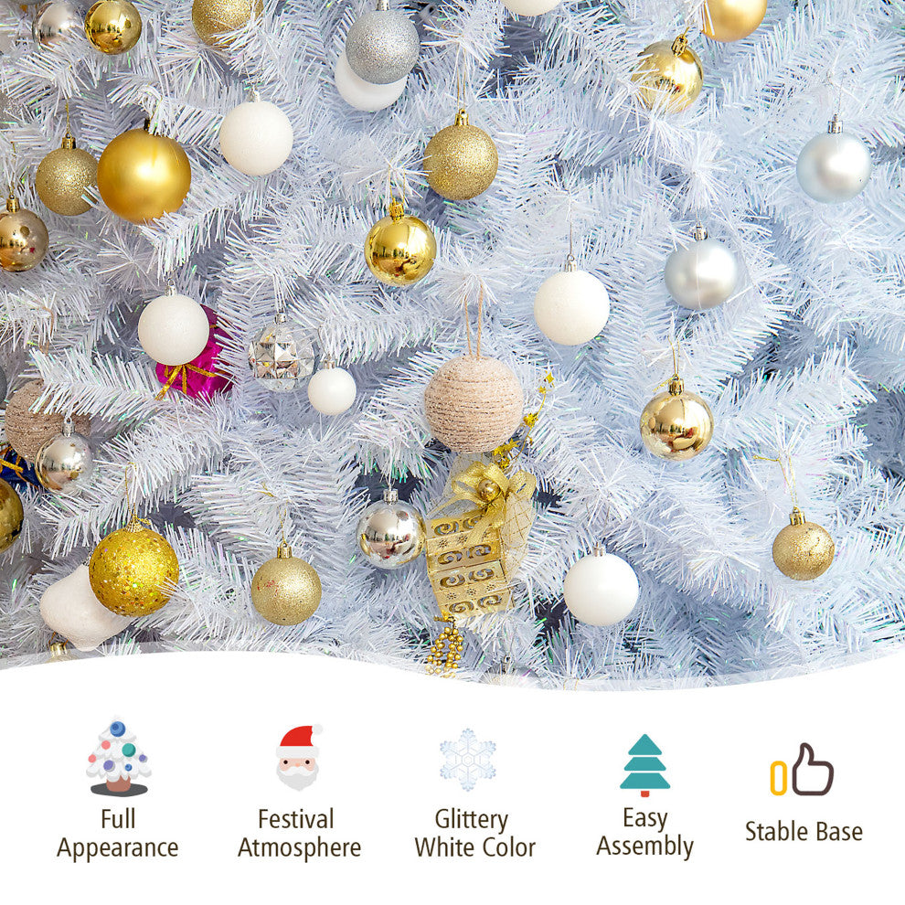 Costway 8ft White Iridescent Tinsel Artificial"‚Christmas Tree with Branch Tips