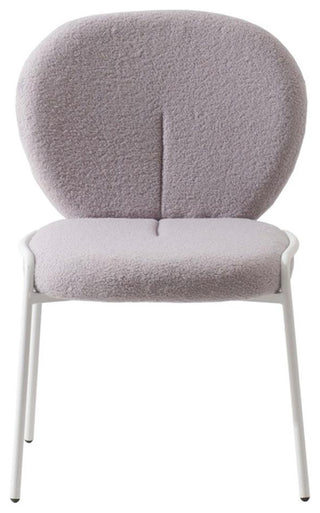 LeisureMod Celestial Modern Boucle Dining Side Chair in White Metal Frame Gray