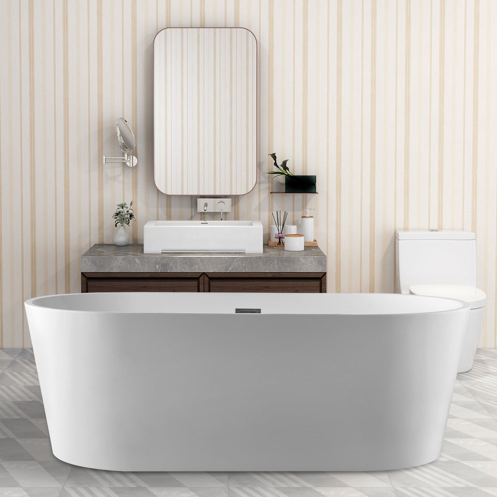 Vanity Art 67" Freestanding Acrylic Soaking Bathtub White