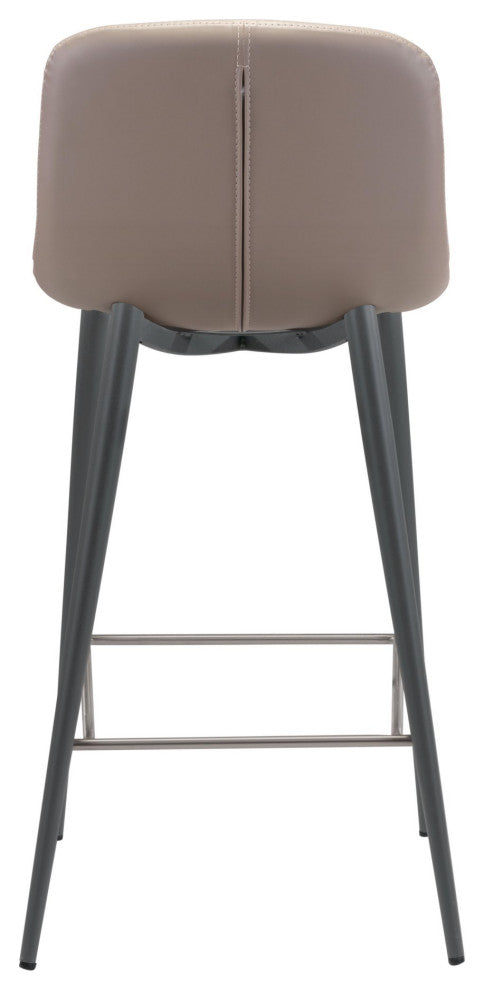 Counter Stool Chair, Set of 2, Faux Vinyl Leather, Steel, Taupe, Dark Gray