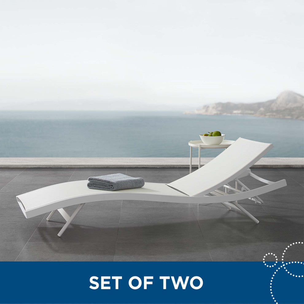 Lounge Chair Chaise, Set of 2, Aluminum, Metal, White, Modern, Outdoor Patio