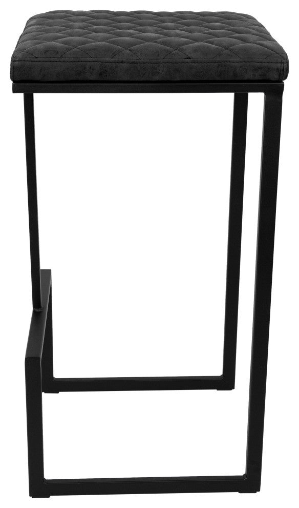 Quincy Leather Barstool Square Seats and Metal Frame Set of 2, Charcoal Black