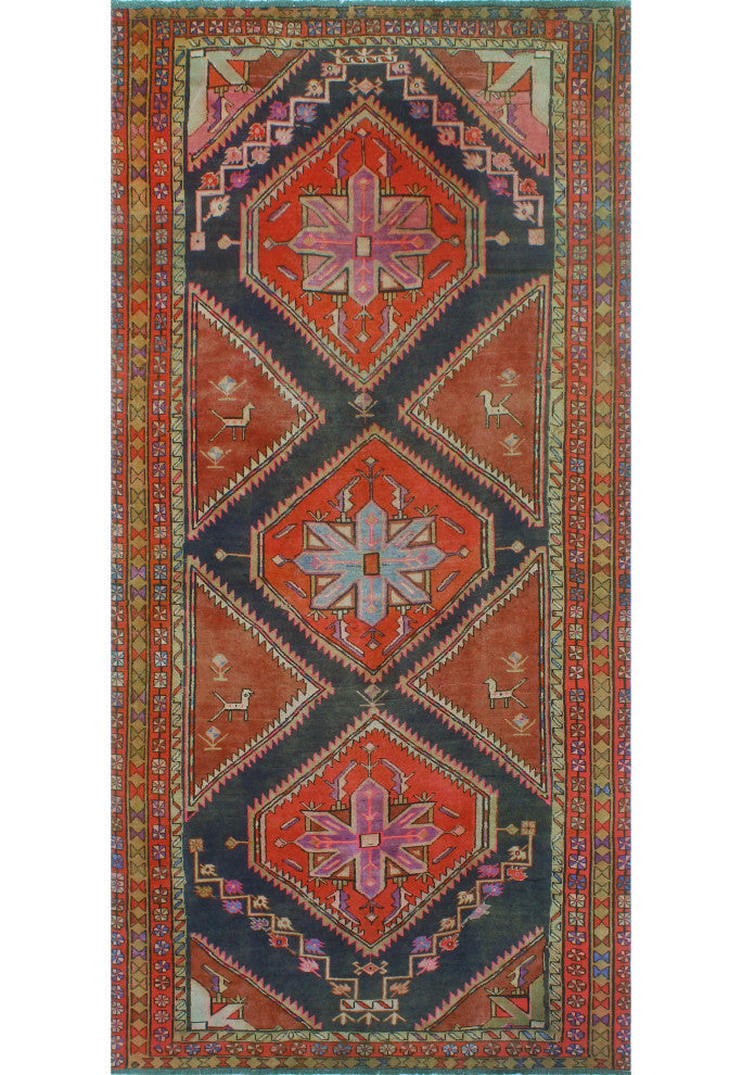 Fine Vintage Distressed Sema Rust/Beige Runner, 4'11x9'10