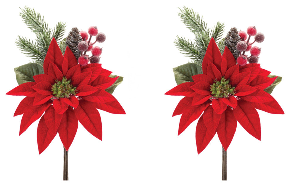 Poinsettia Flower Pick, Set of 2