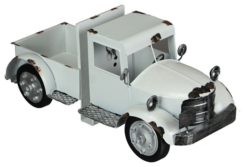 Weathered White Finish Vintage Pickup Truck Metal Bookends Front and Back