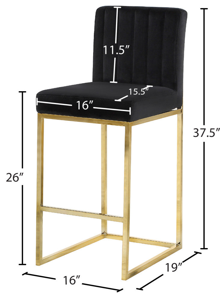 Giselle Velvet Counter Stool, Black, Gold Base