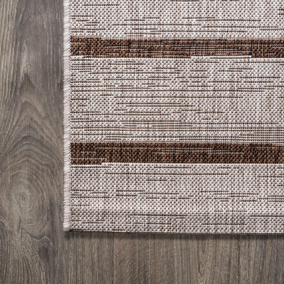 Colonia Berber Stripe Indoor/Outdoor Rug, Beige/Brown, 2x10