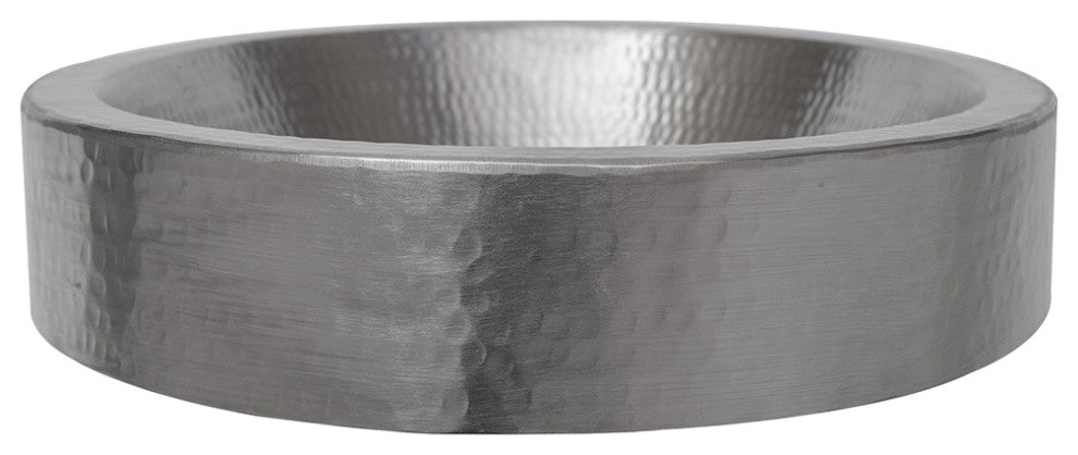 Oval Skirted Vessel Hammered Copper Sink, Nickel