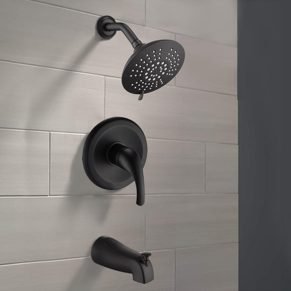Tub and Shower Faucet Set With 5-Function Spray Head, Valve Included, Matte Blac