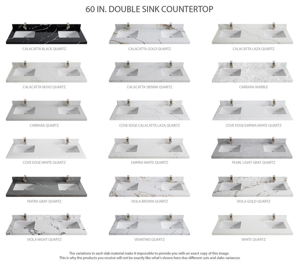 Boston 60" Double Bathroom Vanity in Fine Grain 2" Calacatta Gold