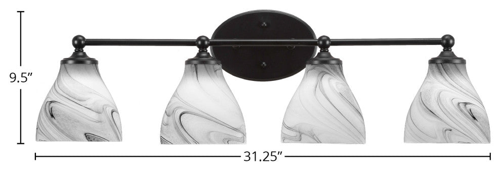 Capri 4-Light Bath Bar, Matte Black/Onyx Swirl