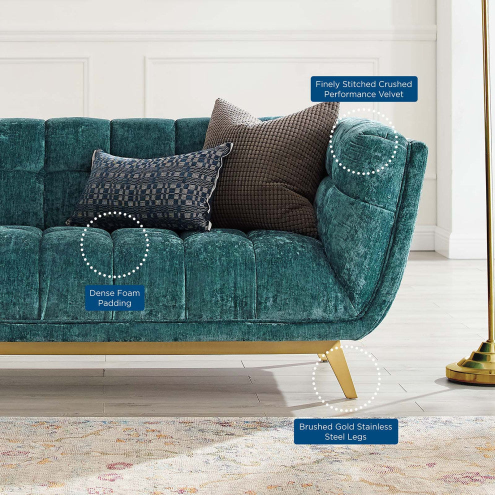 Loveseat Sofa, Velvet, Teal Blue, Modern, Living Lounge Hotel Lobby Hospitality