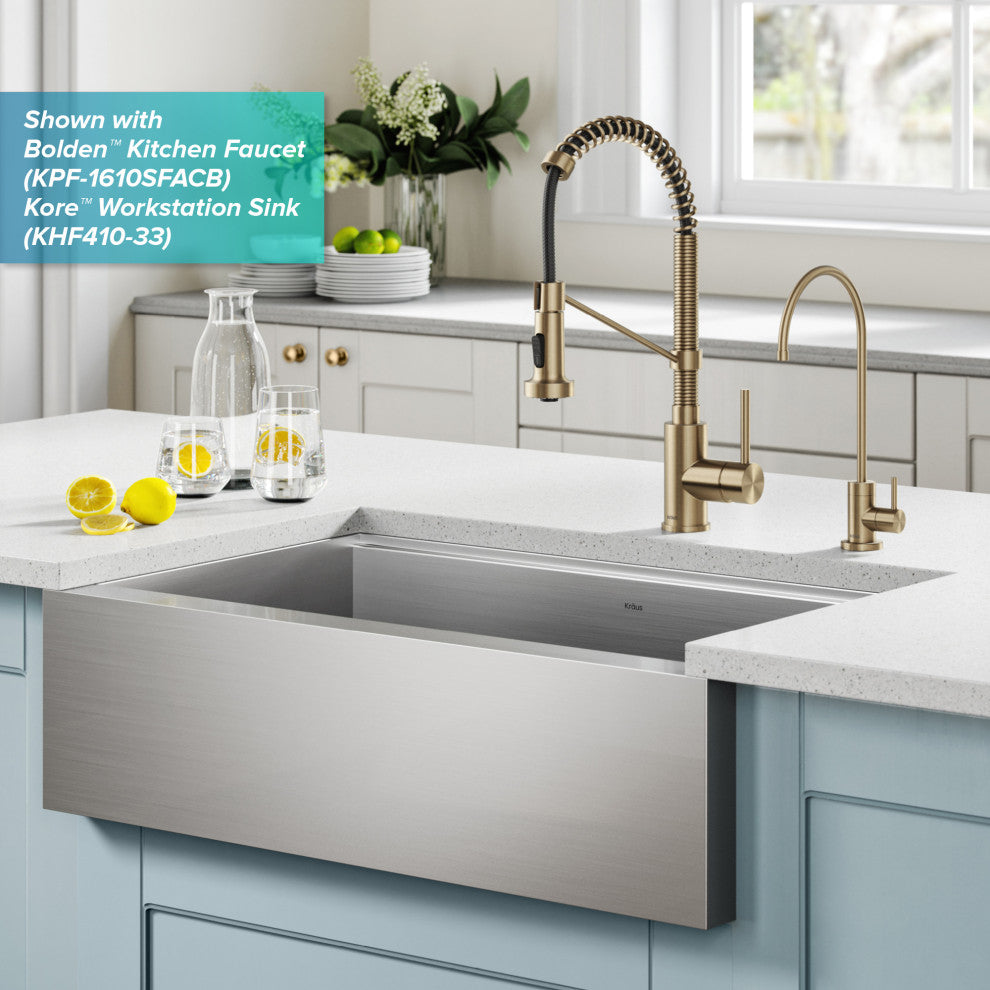 Bolden Commercial Style 2-Function Pull-Down 1-Handle 1-Hole Kitchen Faucet, Spot Free Antique Champagne Bronze W/ Water Filter Dispenser
