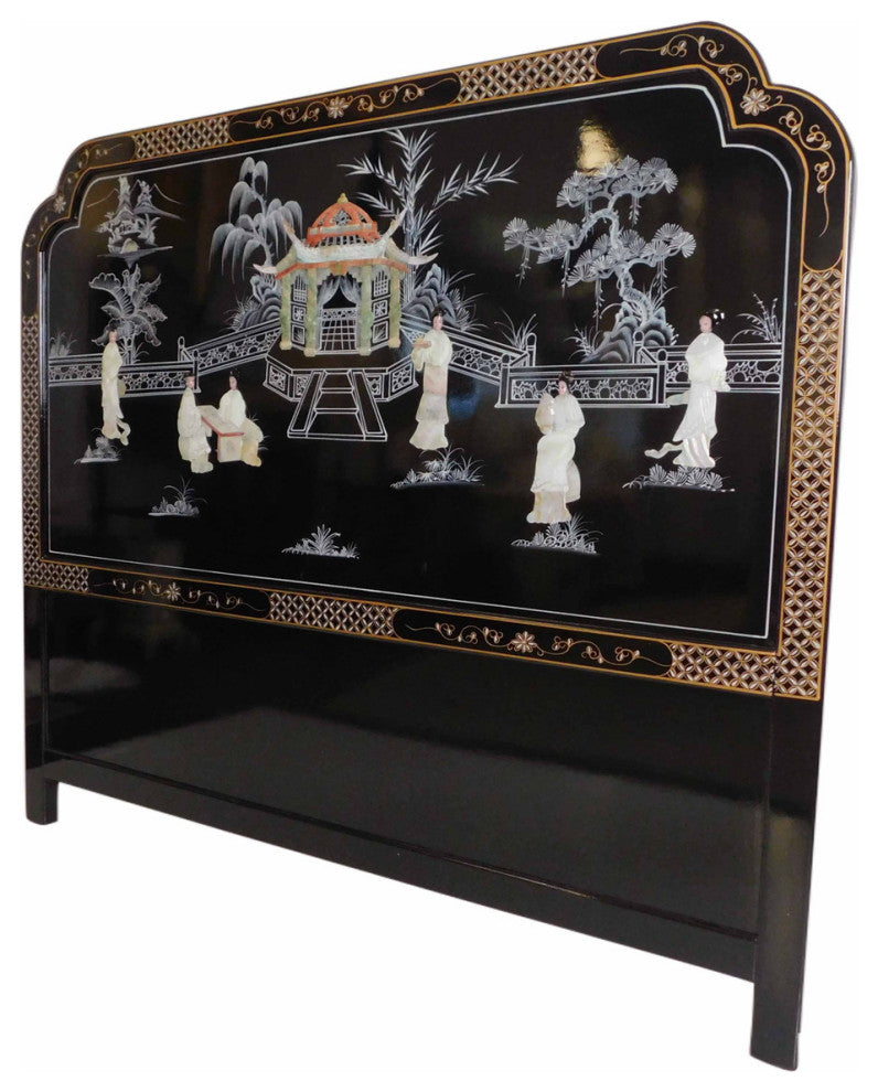 Black Lacquer Headboard Inlaid With Mother of Pearl, King Size 74"x54"