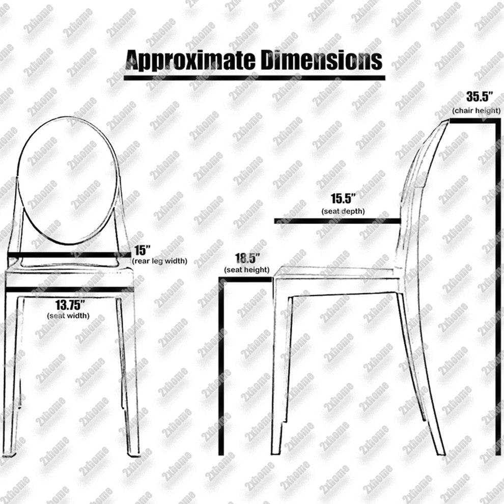Ghost Style Transparent Side Chairs No Arms With Solid Back Dining Room Set of 2, Clear, Set of 2