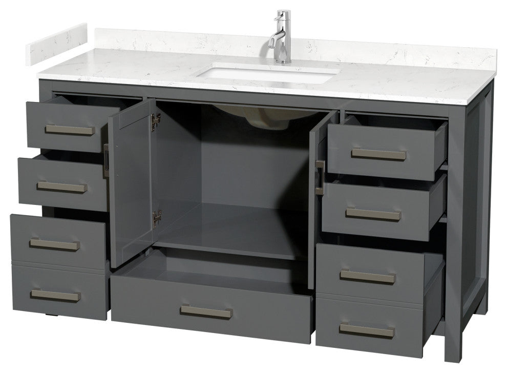 60" Single Bath Vanity Dark Gray, Carrara Cultured Marble Countertop, Sink