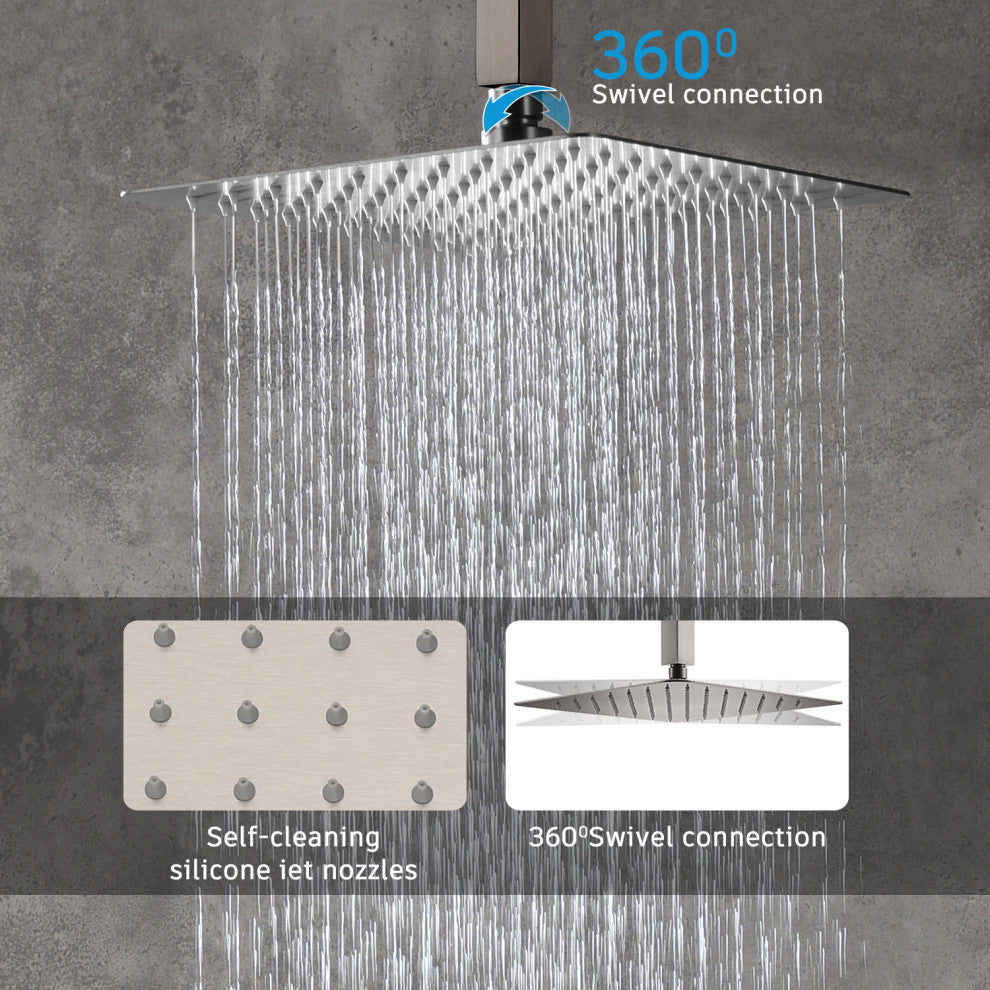 CASAINC 10" Ceiling Mount Dual Rainfall Shower Head Shower System Kit, Brushed Nickel