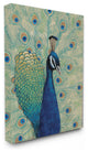 "Blue Peacock Looking Right" Stretched Canvas Wall Art