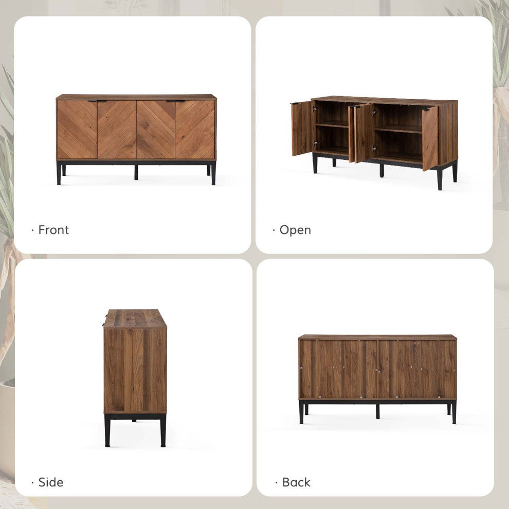 55" Wide 4 Door Sideboard, Walnut