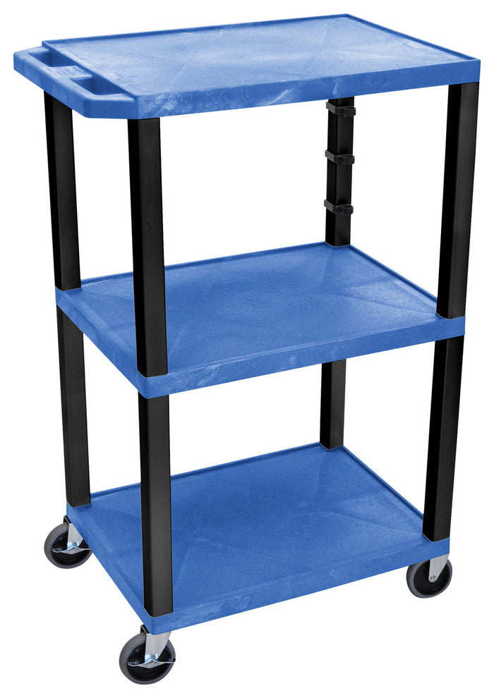 Luxor Blue Tuffy 3-Shelf 42" AV Cart With Black Legs and Electric