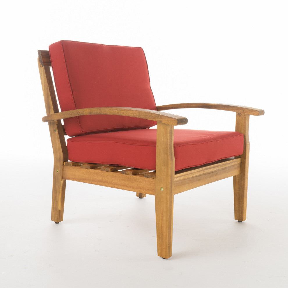 GDF Studio Preston Outdoor Wooden Club Chairs, Red, Set of 4