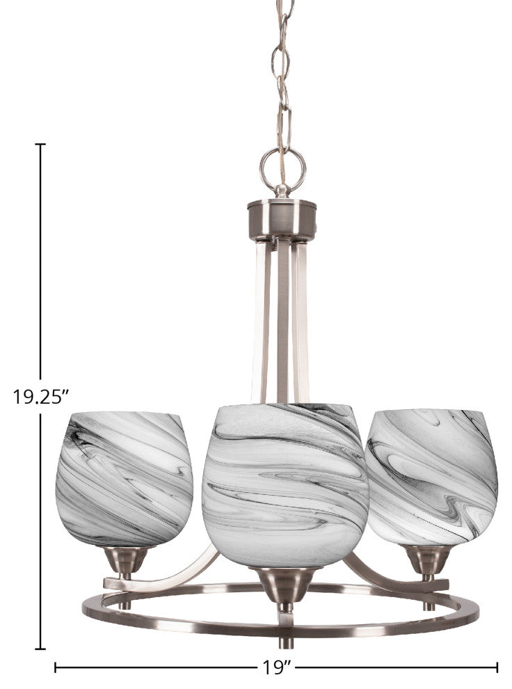 Paramount Uplight 3-Light Chandelier, Brushed Nickel, 6" Onyx Swirl Glass