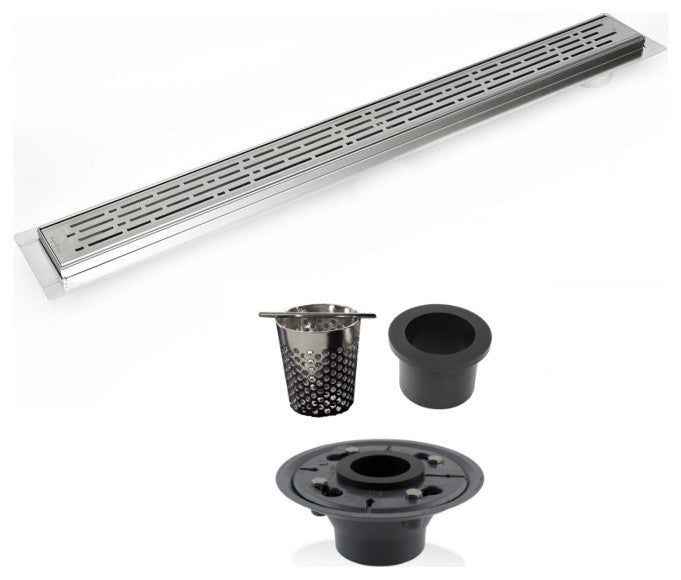 Offset Linear Drain, 48 Inch Side Outlet Linear Drain Complete Set, Broken Lane