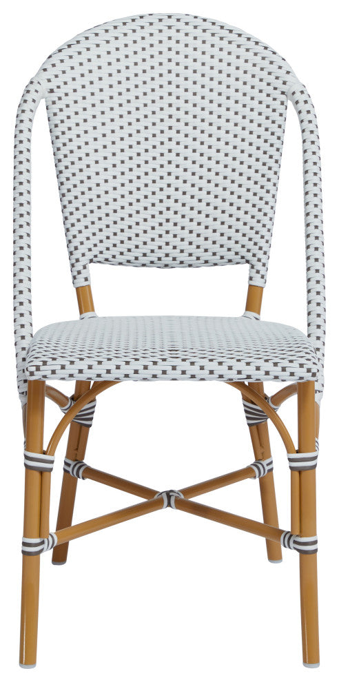 Sofie Outdoor Dining Side Chair - Almond Frame - White with Cappuccino Dots