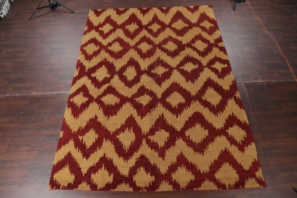 Orange Moroccan Trellis Wool Hand-Knotted Indian Oriental Area Rug 9'10"x13'7"