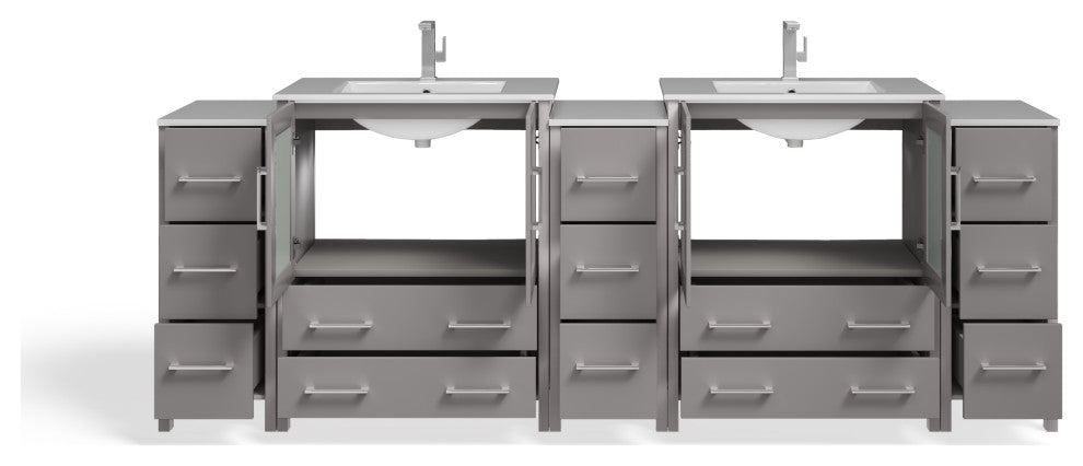 The Pullman Bathroom Vanity, Gray, 96", Double Sink, Freestanding